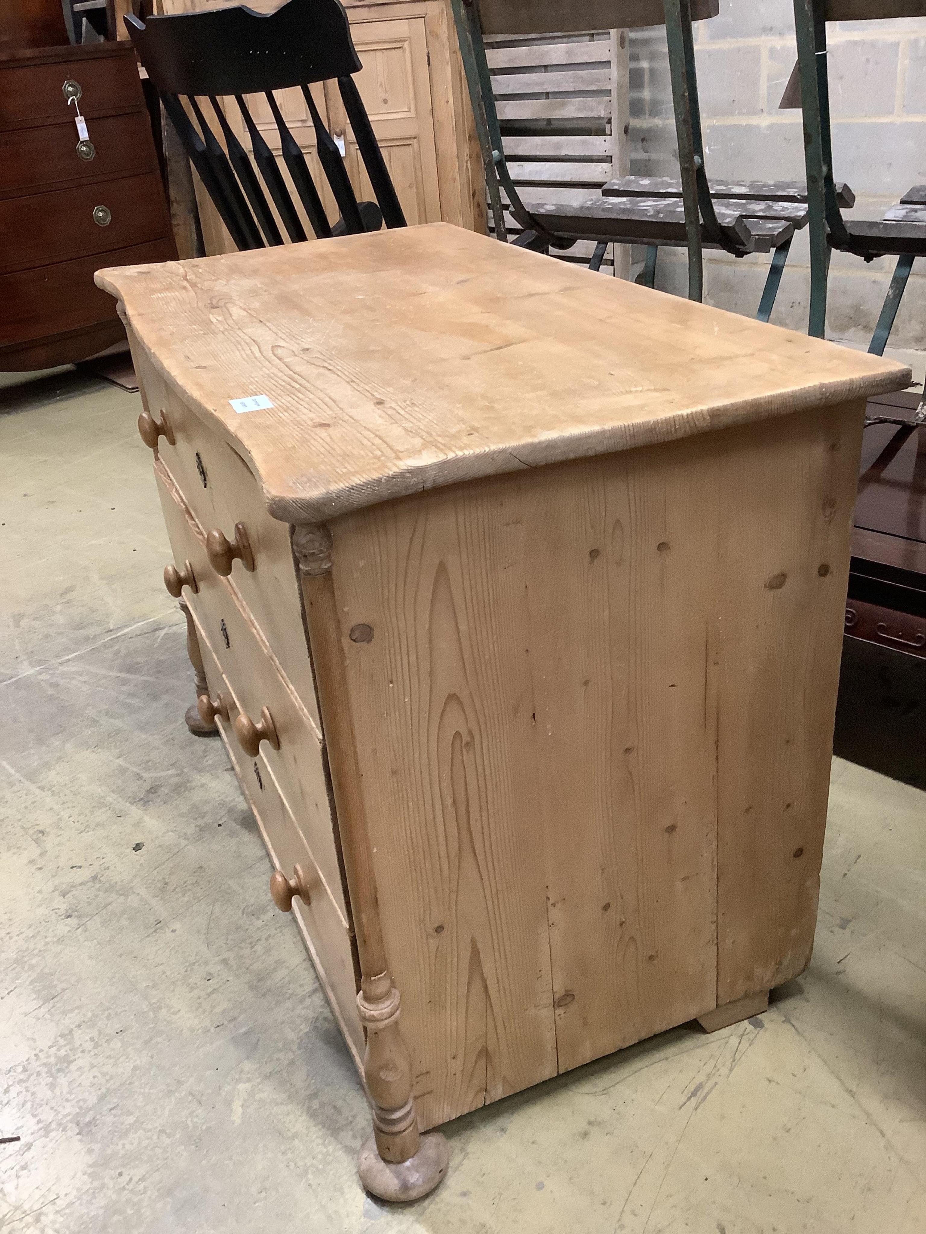 A 19th century Continental pine serpentine front chest of three drawers, width 102cm, depth 55cm, height 76cm. Condition - fair